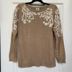 Rain & Rose gorgeous embroidered angora blend heather mocha sweater Medium NWT